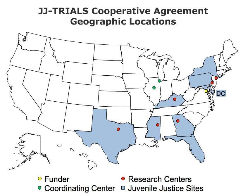 JJ Trials Map showing centers - read text for details