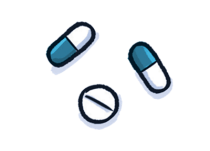 Drawing of three prescription pills.